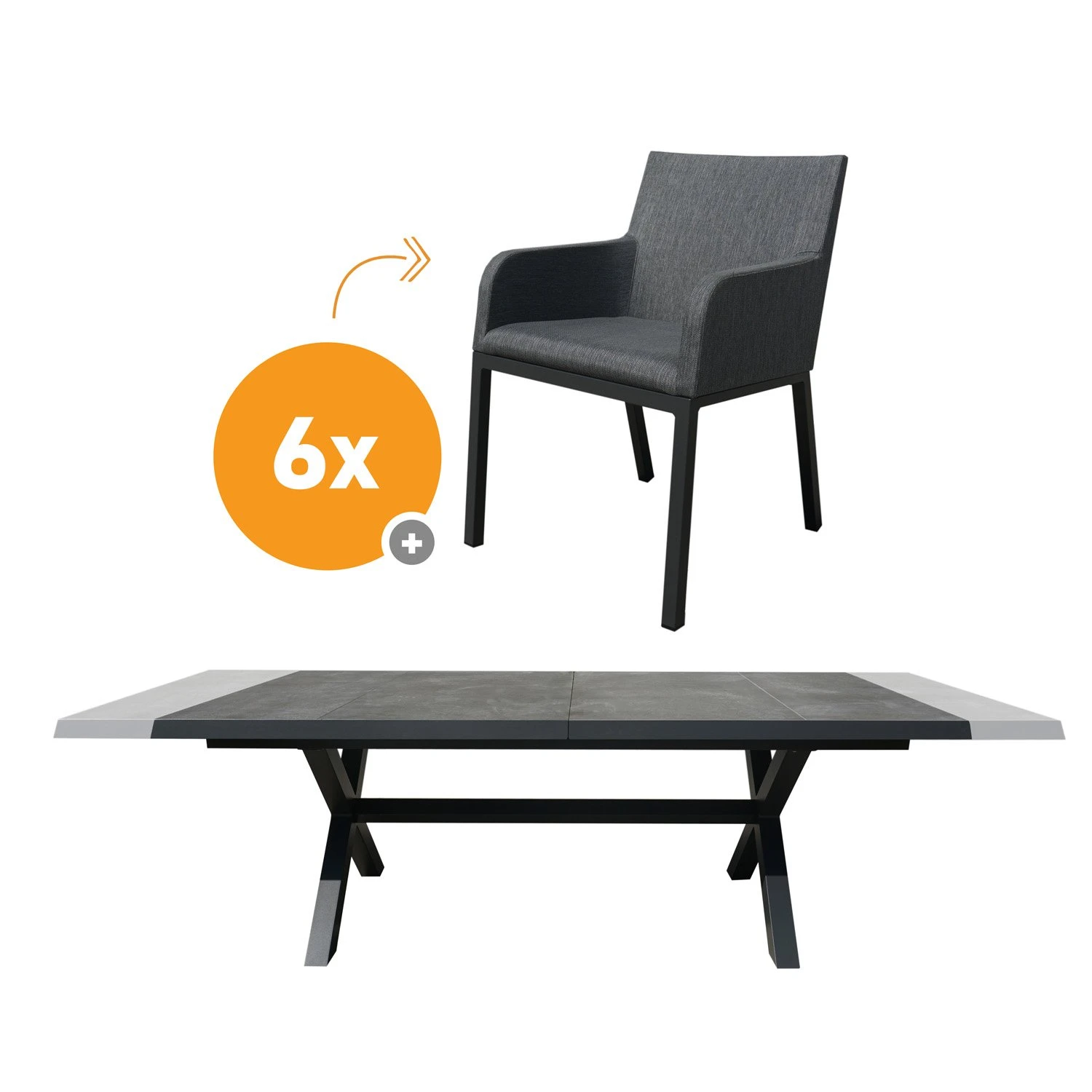 Royal Seasons RONDA Uitschuifbare Dining Set Met 6 Stoelen 3 Royal Seasons RONDA Uitschuifbare Dining Set Met 6 Stoelen